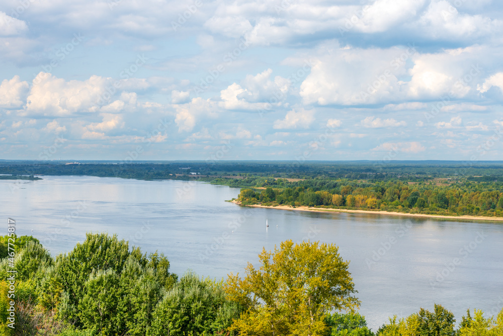 Panorama of nizhny novgorod from the embankment overlooking the Volga river at summer..