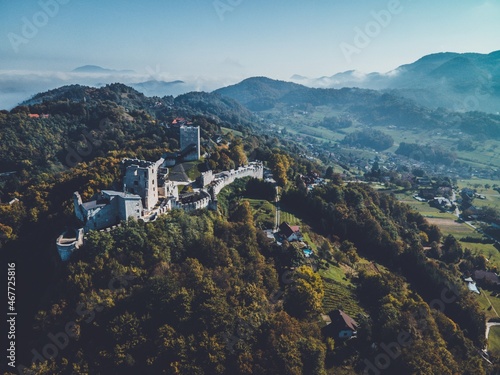 Vászonkép Drone view of Celje castle in Slovenia
