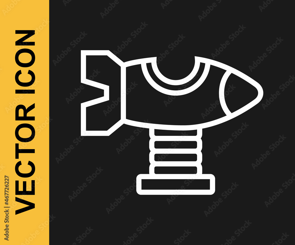 White line Swing plane on the playground icon isolated on black background. Childrens carousel with plane. Amusement icon. Vector