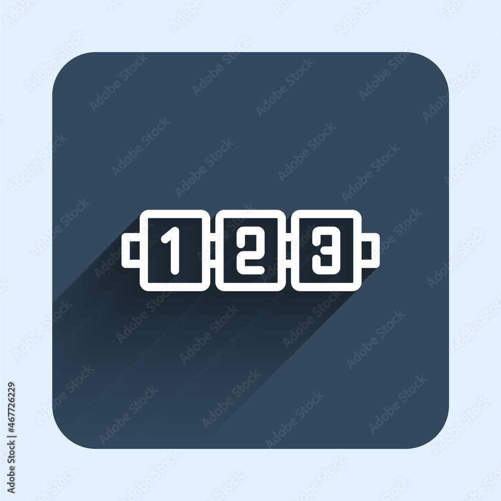 White line Education logic game for preschool kids icon isolated with long shadow background. Kids activity sheet. Count the number of cubes. Blue square button. Vector White line Education logic game for preschool kids icon isolated with long shadow background. Kids activity sheet. Count the number of cubes. Blue square button. Vector