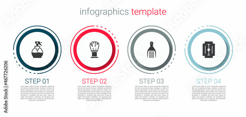 Set Hairdresser pistol spray bottle, Shaving brush, Barrette and Blade razor. Business infographic template. Vector