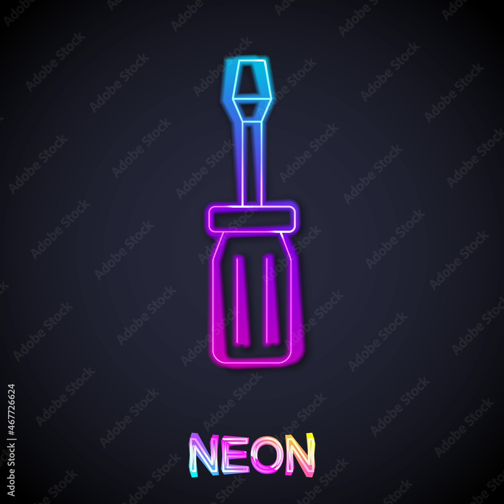 Glowing neon line Screwdriver icon isolated on black background. Service tool symbol. Vector
