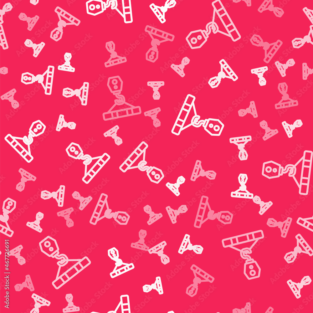 White line Crane hook icon isolated seamless pattern on red background. Industrial hook icon. Vector