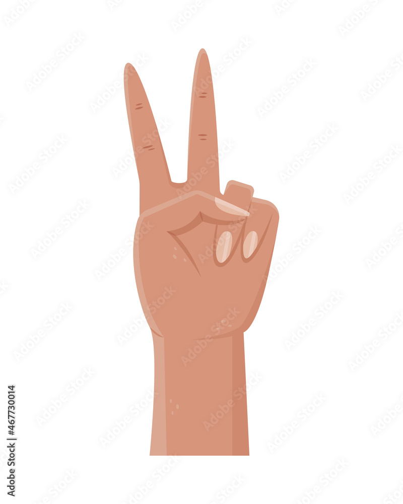 Vector illustration of hand gestures - victory. Flat style woman hand. Vector illustration of hand gestures - victory. Flat style woman hand.