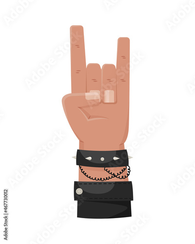 Vector illustration of hand gestures - rock on, heavy metal sign. Flat style man hand.
