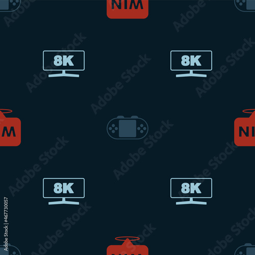 Set Medal, Portable video game console and Computer monitor on seamless pattern. Vector