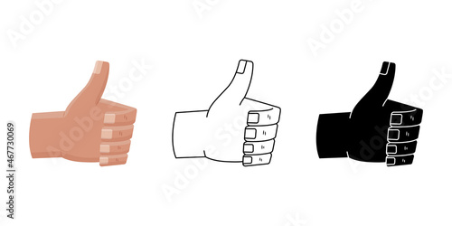 Vector set of a man gesture sign - thumbs up, recommendation. Flat style, outline and simple style illustrations