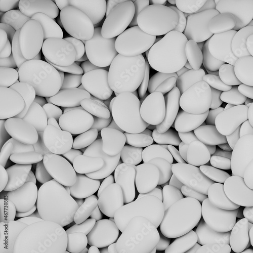 White and gray pebble stones background 3d rendering. Simple minimalistic texture