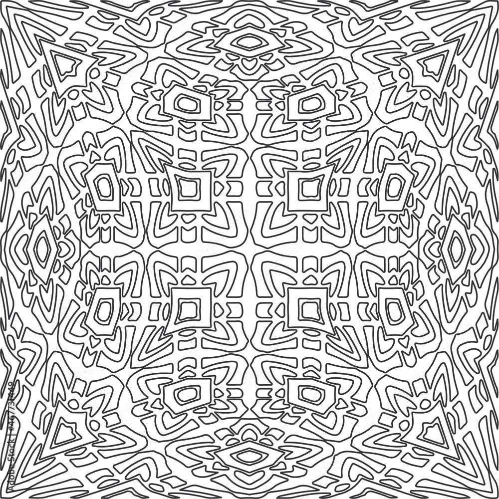 Vector pattern with symmetrical elements . Repeating geometric tiles from striped elements.large black pattern .
