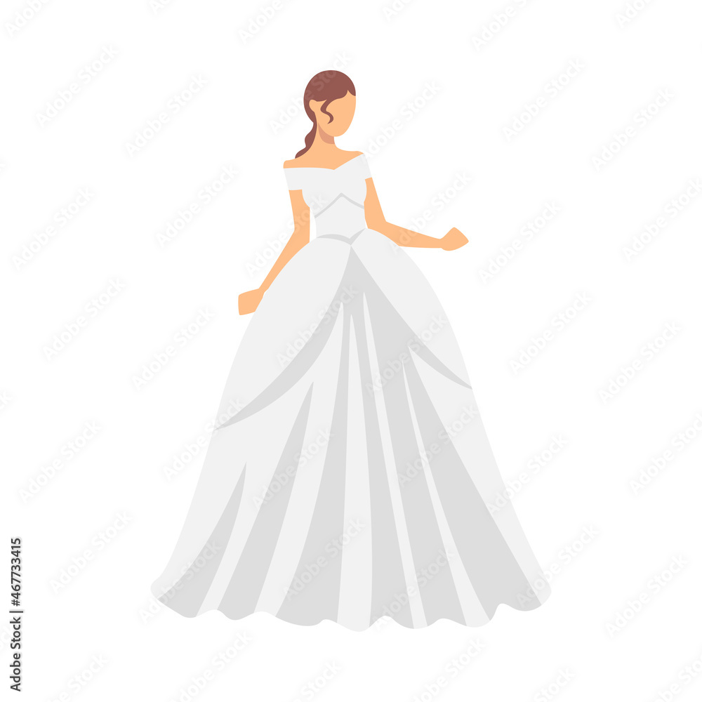Bride in White Wedding Dress Standing as Newlywed or Just Married Female Vector Illustration Bride in White Wedding Dress Standing as Newlywed or Just Married Female Vector Illustration
