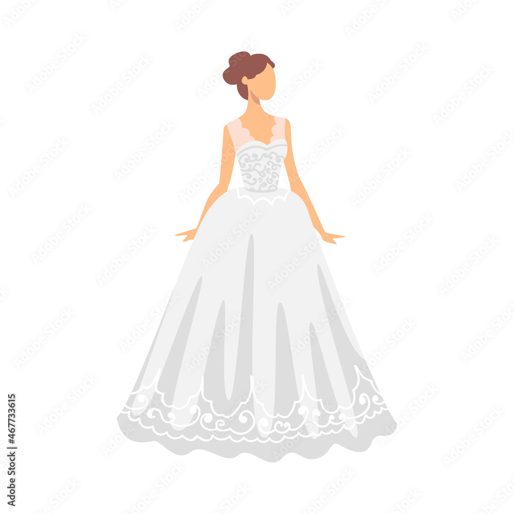 Bride in White Wedding Dress Standing as Newlywed or Just Married Female Vector Illustration