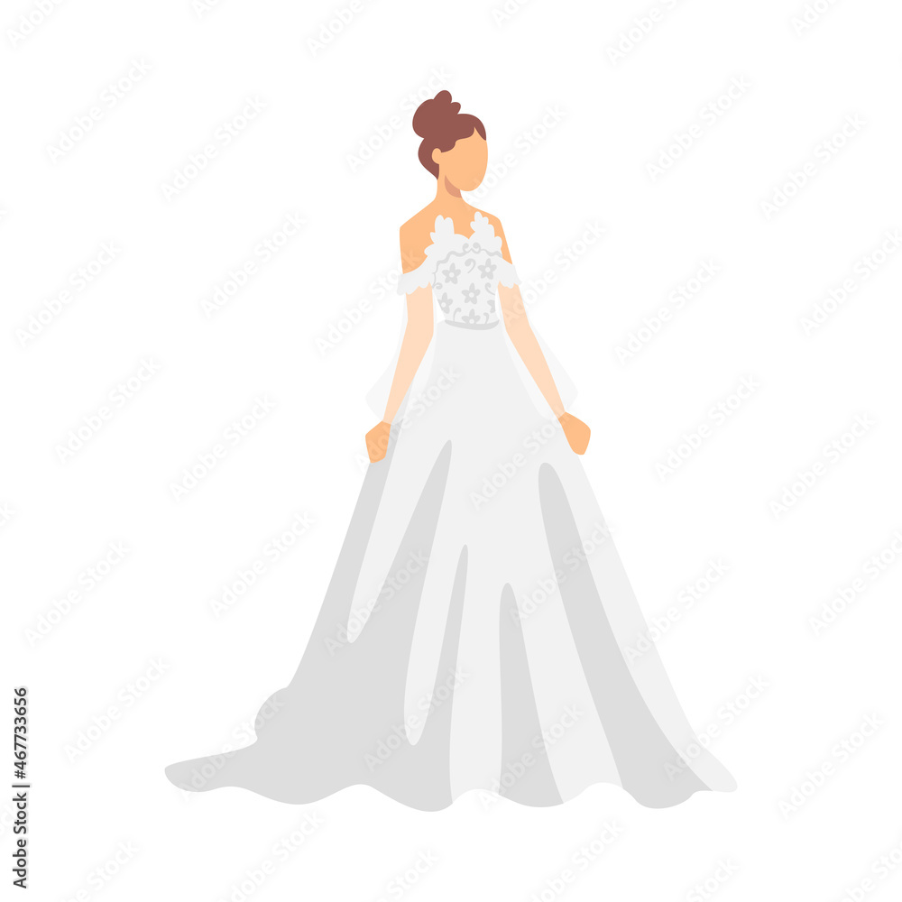 Bride in White Wedding Dress Standing as Newlywed or Just Married Female Vector Illustration Bride in White Wedding Dress Standing as Newlywed or Just Married Female Vector Illustration