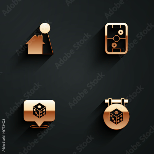 Set Chip for board game, Air hockey table, Game dice and icon with long shadow. Vector