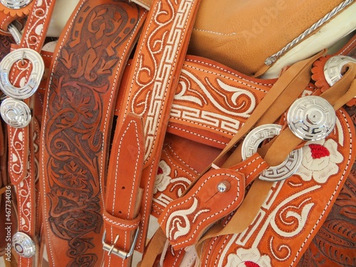 traditional mexican leather horse saddle photo