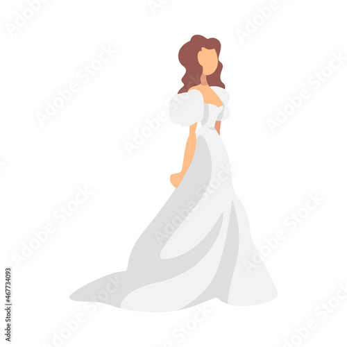 Bride in White Wedding Dress Standing as Newlywed or Just Married Female Vector Illustration