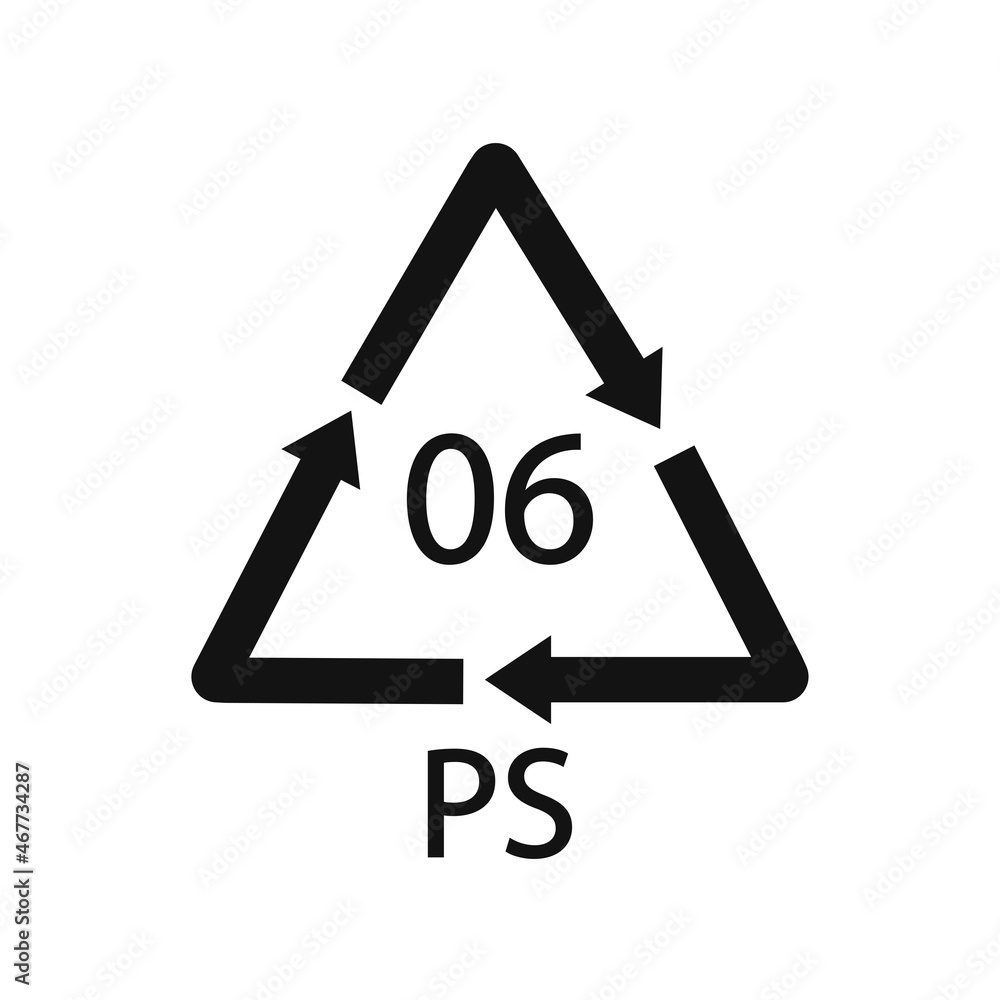 PS 06 recycling code symbol. Plastic recycling vector polystyrene sign. PS 06 recycling code symbol. Plastic recycling vector polystyrene sign.