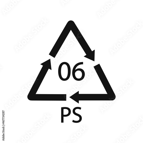 PS 06 recycling code symbol. Plastic recycling vector polystyrene sign.