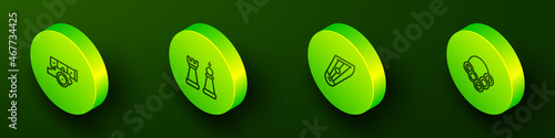 Set Isometric line Cannon, Chess, Kankles and Russian bagels icon. Vector