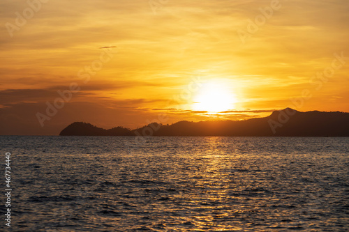 Beautiful Sunrise over the sea at Koh Kradan in Trang, Thailand. Good morning a good day.
