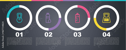 Set line Kettlebell, Fitness shaker, and Weight. Business infographic template. Vector