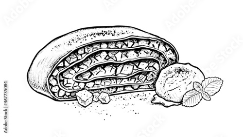 Vintage style illustration of Apple Strudel