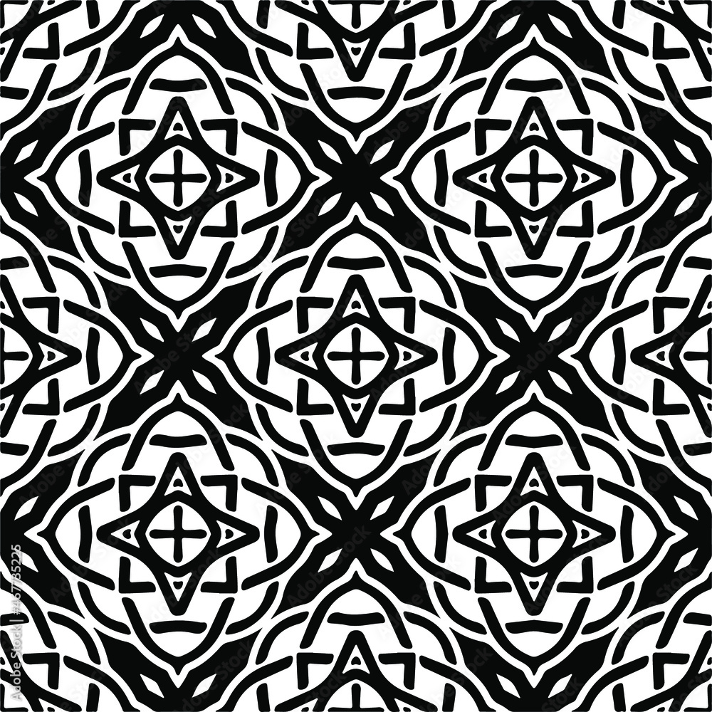 Vector seamless pattern. Modern stylish texture. Composition from regularly repeating geometrical elements. Vector illustrations. Black and white pattern.