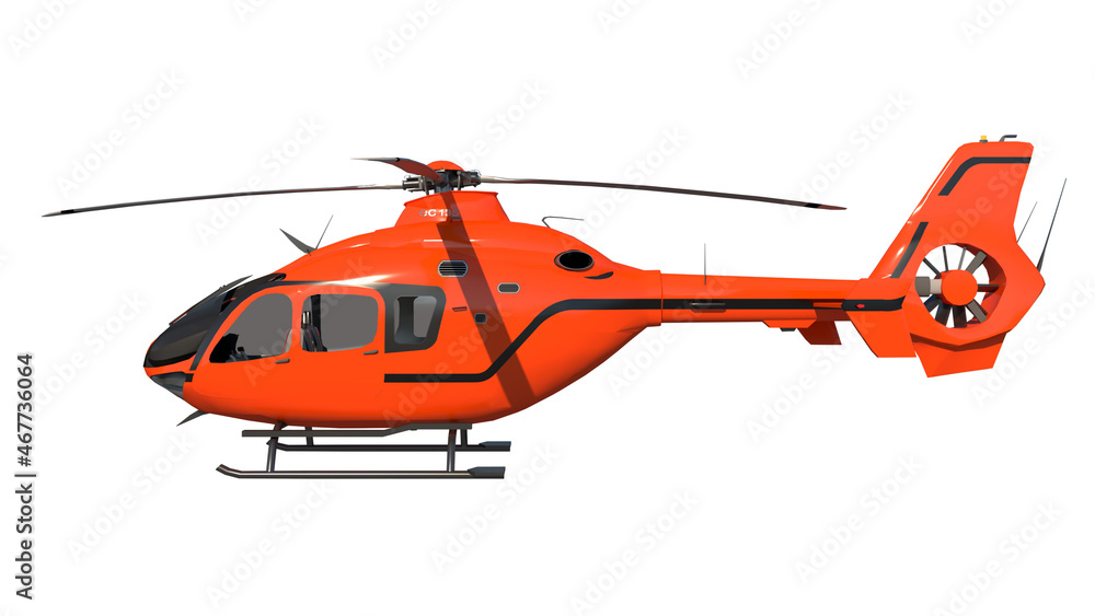 Helicopter 1- Lateral view white background 3D Rendering Ilustracion 3D