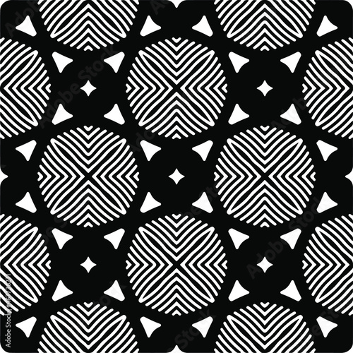  Vector seamless pattern. Modern stylish texture. Composition from regularly repeating geometrical elements. Vector illustrations. Black and white pattern.
