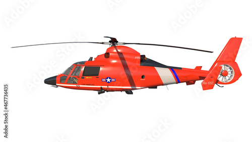 Rescue Helicopter 1- Lateral view white background 3D Rendering Ilustracion 3D © Emmanuel Vidal