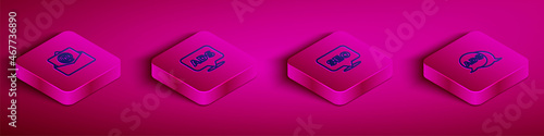 Set Isometric line Mail and e-mail, Advertising, SEO optimization and icon. Vector