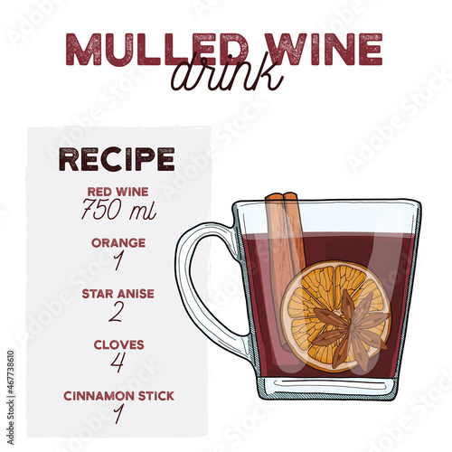 Mulled Wine Cocktail Illustration Recipe Drink with Ingredients