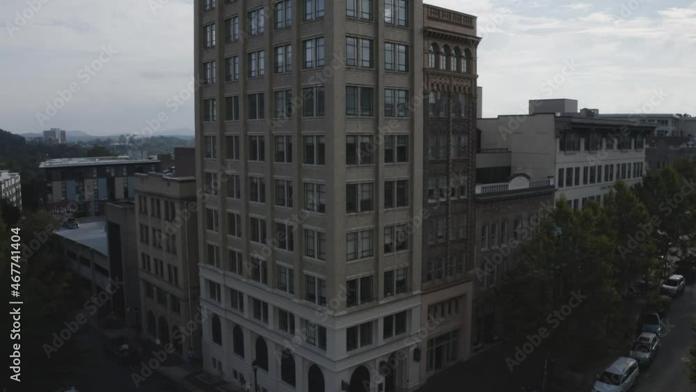 Asheville, North Carolina rising drone aerial, Blue Ridge Mountains and Cityscape Asheville, North Carolina rising drone aerial, Blue Ridge Mountains and Cityscape