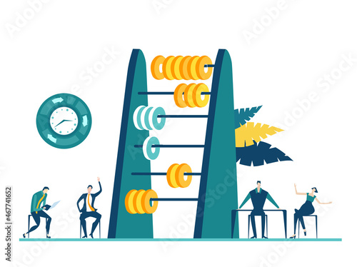 Business people, team working with Abacus. Calculating and making design on future budget. Working together, find best solution concept illustration 