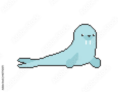 Walrus pixel art cartoon isolated. pixelated sea cow. vector illustration 8 bit