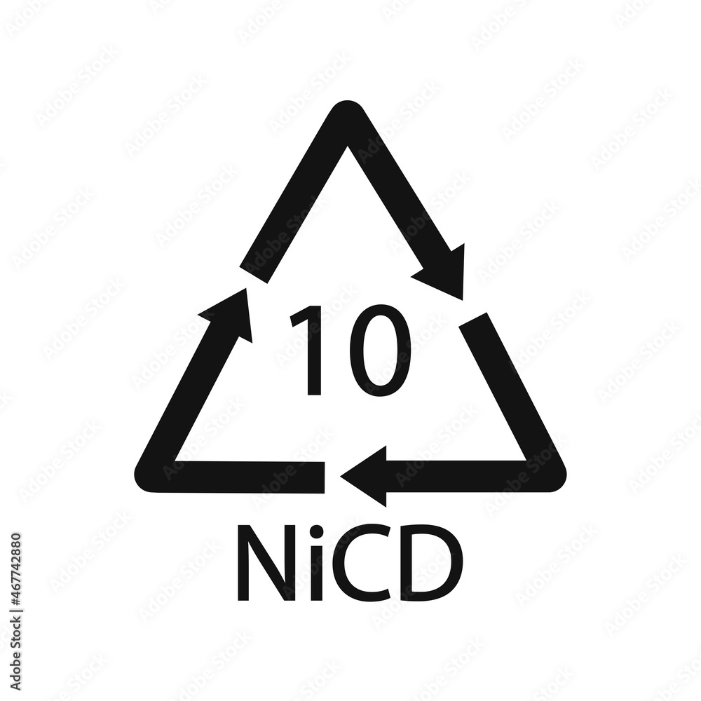 Battery recycling code 10 NiCD . Vector illustration Battery recycling code 10 NiCD . Vector illustration