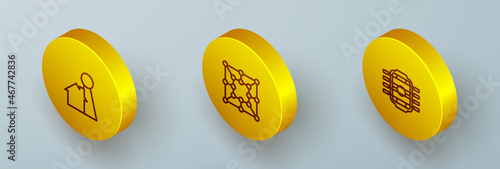 Set Isometric line Chip for board game, Board and Table football icon. Vector