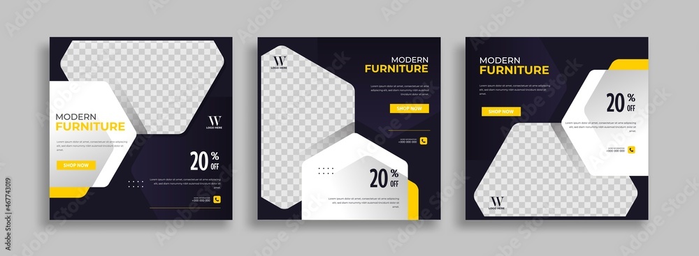 Furniture Editable minimal square banner template with geometric shapes for social media post, story and web internet ads. Vector illustration - obrazy, fototapety, plakaty 