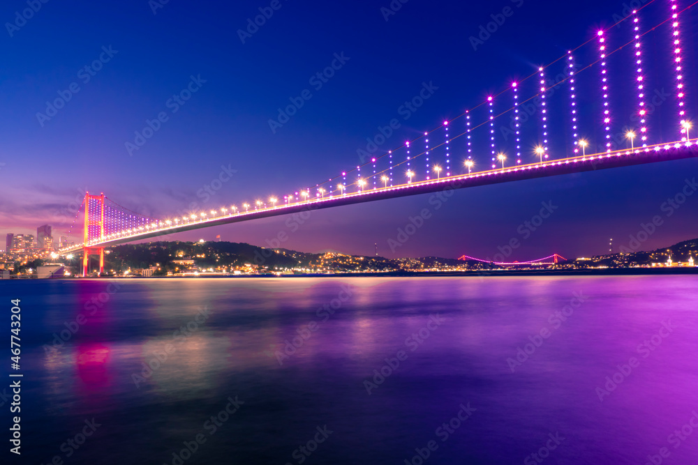 Bosphorus Bridge (July 15 Martyrs Bridge) night views in Istanbul