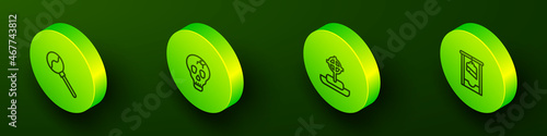 Set Isometric line Lollipop, Skull, Tombstone with cross and Guillotine icon. Vector
