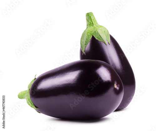 Two ripe eggplant isolated on white. Fresh vegetables.