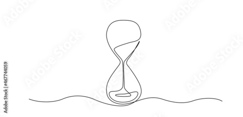One continuous line drawing of hourglass with flow sand. Antique timer as time passing concept for business deadline in simple linear style isolated on white background. Doodle vector illustration photo