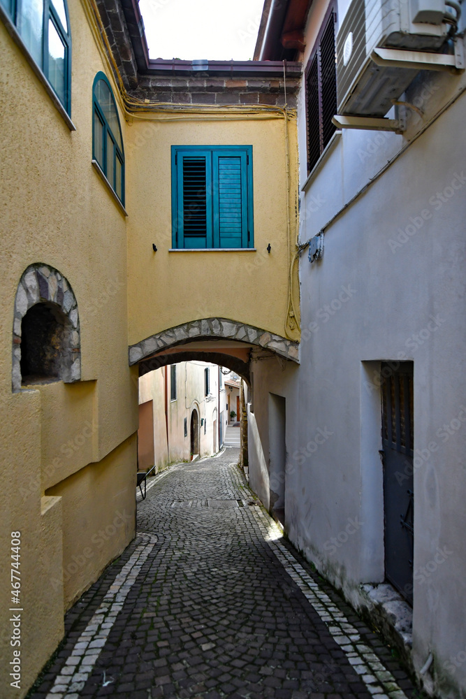 Fototapeta premium A narrow street in Castel di Sasso, a small village in the mountains of the province of Caserta, Italy.