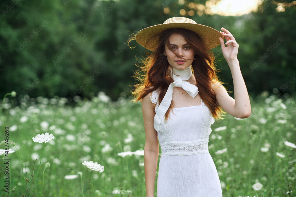 pretty woman in white dress vintage nature posing fashion