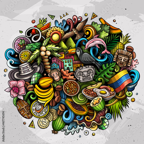 Colombia hand drawn cartoon doodles illustration.