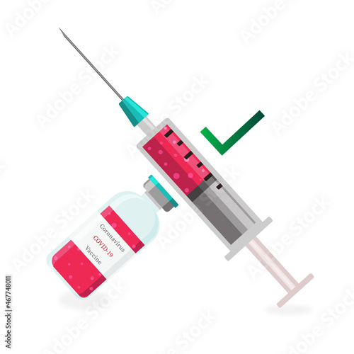 Covid-19 coronavirus vaccine, treatment, syringe and vaccine vial  icons. Isolated vector illustration.