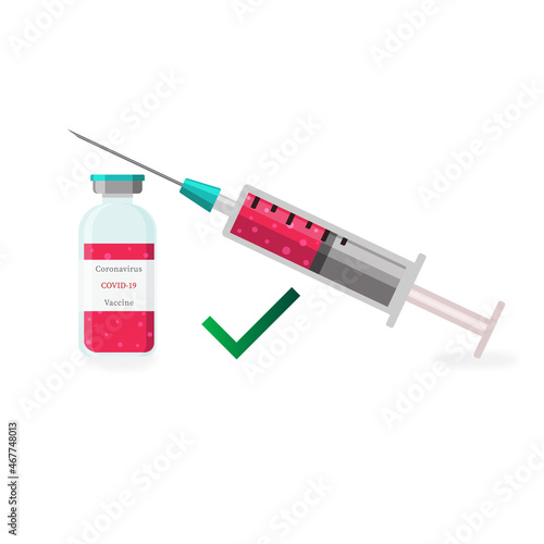 Covid-19 coronavirus vaccine, treatment, syringe and vaccine vial  icons. Isolated vector illustration.