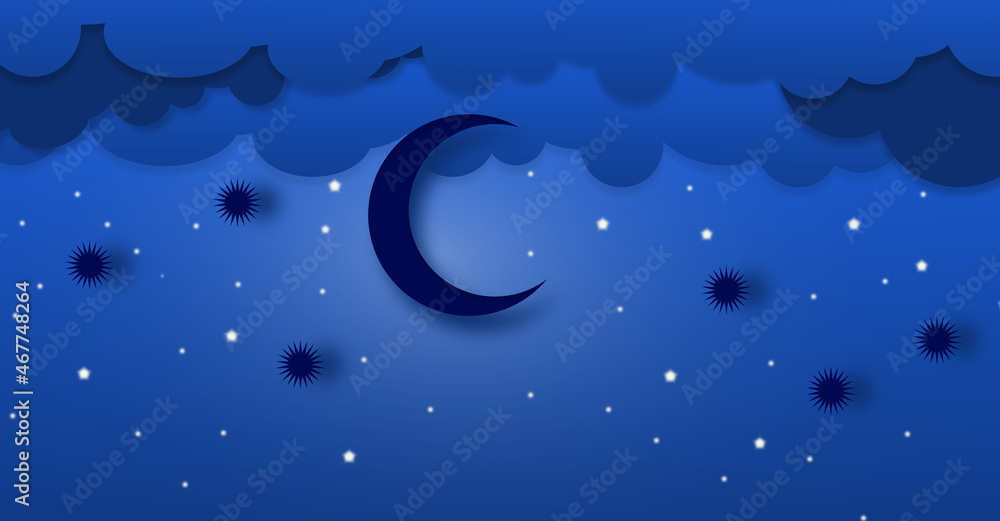Night city dark moon with stars on a cloudy night sky. Night city dark moon with stars on a cloudy night sky.