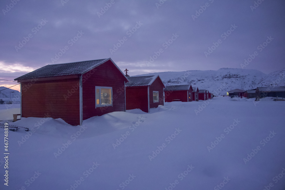 Houses in the village of Teriberka in the Arctic Circle