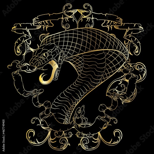 abstract snake illustration gold color and black background