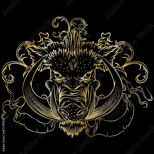 illustration boar abstract gold color and black background
